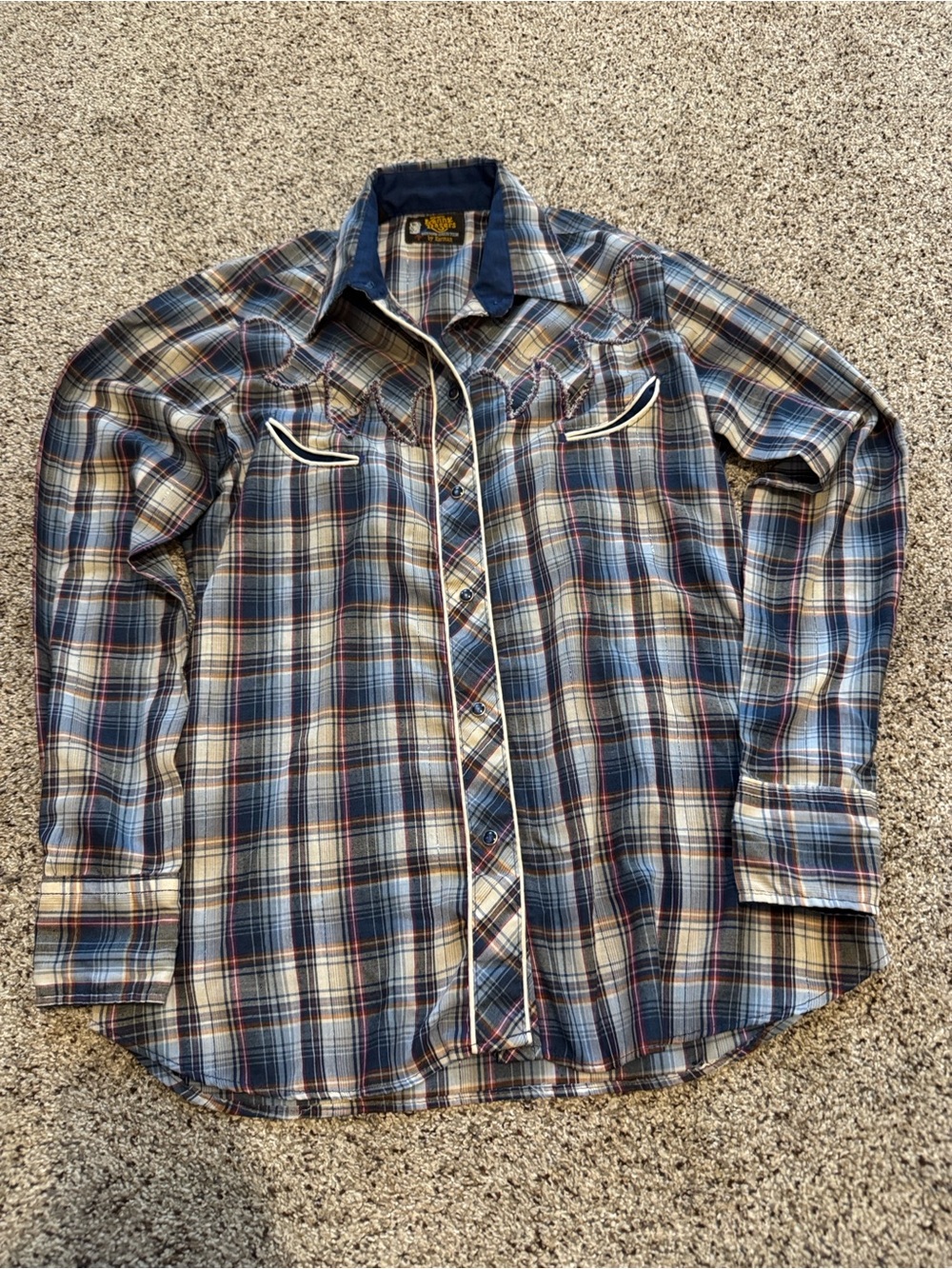 Kenny Rogers Women’s Vintage Blue Plaid Pearl-Snap Western Shirt size 9/10